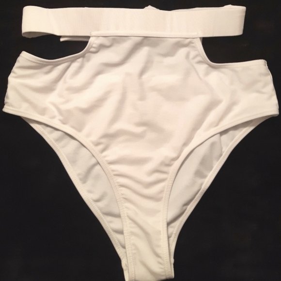 White Highwaist Cutout Bikini Bottoms - Picture 7 of 10